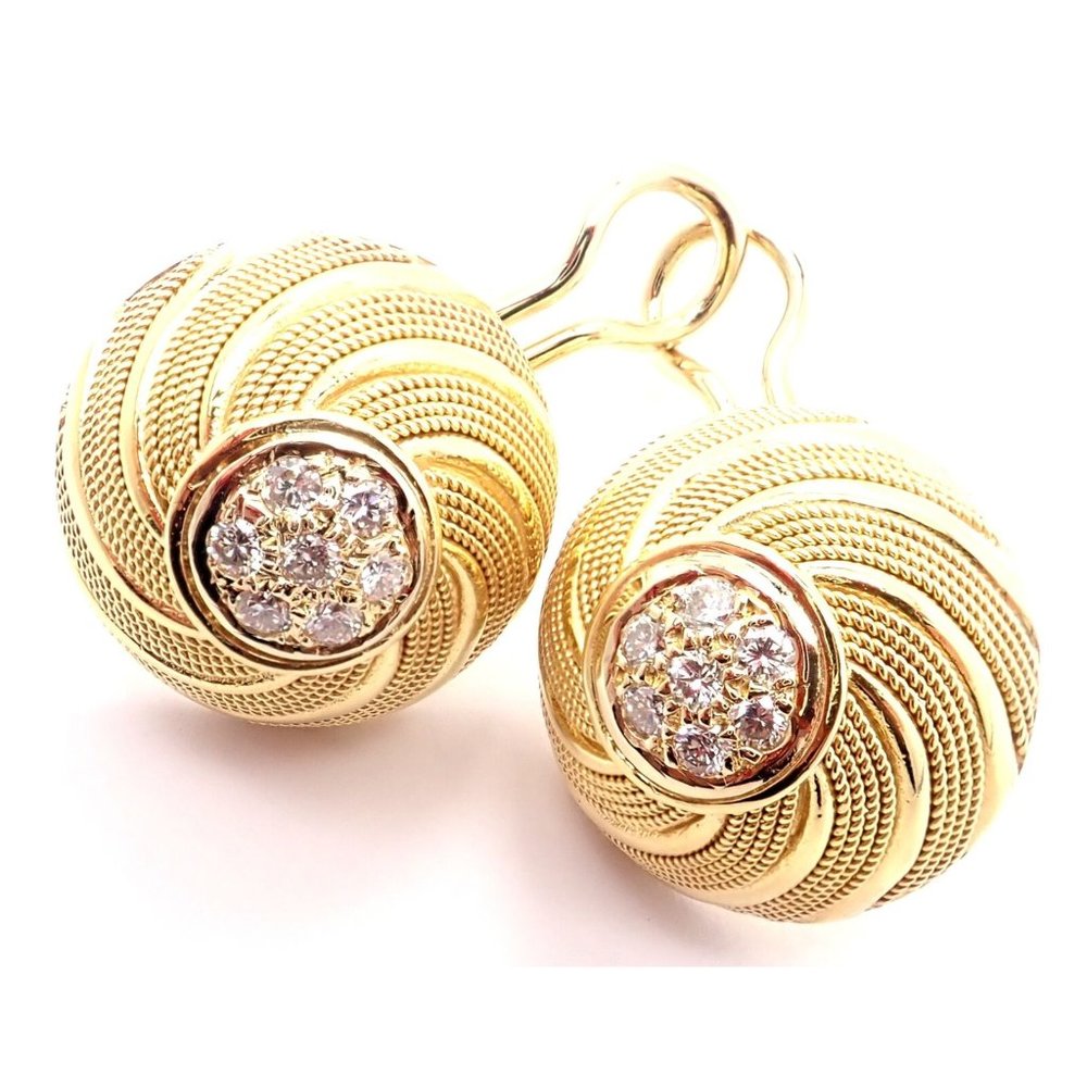 Rare! Authentic Tiffany & Co 18k Yellow Gold Diamond Earrings - Picture 4 of 9